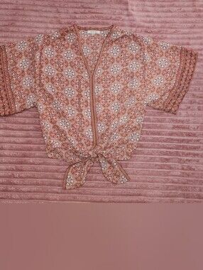 Max Studio Pink Floral Tie-Front Kimono Top